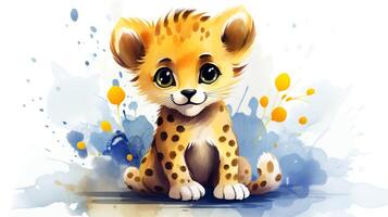 a cute little Cheetah in watercolor style. Generative AI photo