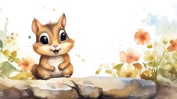 a cute little Chipmunk in watercolor style. Generative AI photo