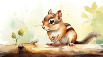 a cute little Chipmunk in watercolor style. Generative AI photo