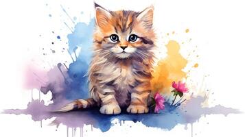 a cute little Cat in watercolor style. Generative AI photo