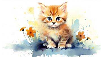 a cute little Cat in watercolor style. Generative AI photo