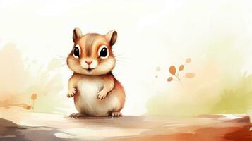 a cute little Chipmunk in watercolor style. Generative AI photo