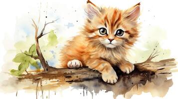 a cute little Cat in watercolor style. Generative AI photo