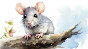 un linda pequeño crestado rata en acuarela estilo. generativo ai foto