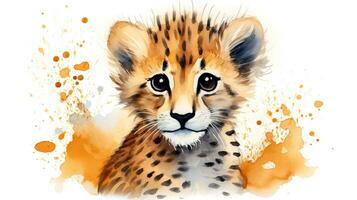 a cute little Cheetah in watercolor style. Generative AI photo