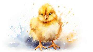 a cute little Chicken in watercolor style. Generative AI photo