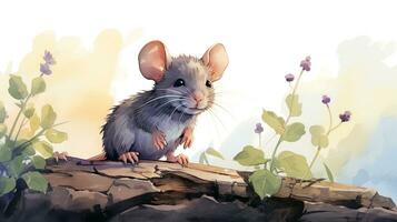 a cute little Crested Rat in watercolor style. Generative AI photo