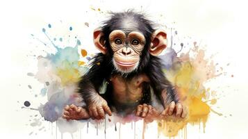 un linda pequeño chimpancé en acuarela estilo. generativo ai foto