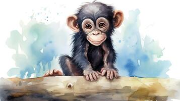 a cute little Chimpanzee in watercolor style. Generative AI photo