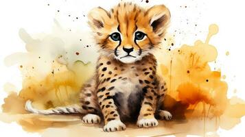 un linda pequeño leopardo en acuarela estilo. generativo ai foto
