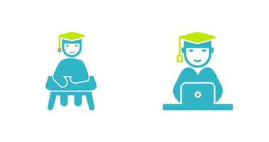 Studying on Desk and Student on Laptop Icon vector