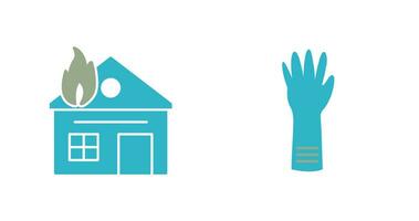 house on fire and gloves Icon vector