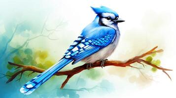 a cute little Blue Jay in watercolor style. Generative AI photo