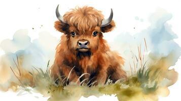 a cute little Buffalo in watercolor style. Generative AI photo