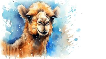 a cute little Camel in watercolor style. Generative AI photo