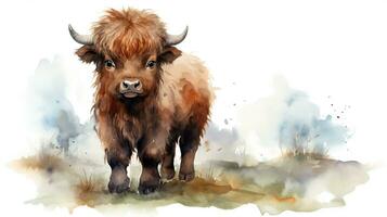 a cute little Bison in watercolor style. Generative AI photo