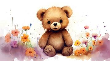 a cute little Bear in watercolor style. Generative AI photo