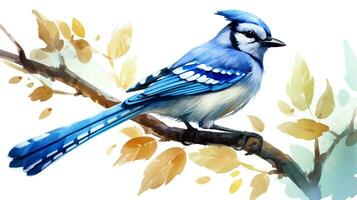 a cute little Blue Jay in watercolor style. Generative AI photo