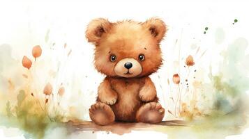 a cute little Bear in watercolor style. Generative AI photo