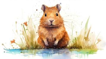 a cute little Capybara in watercolor style. Generative AI photo