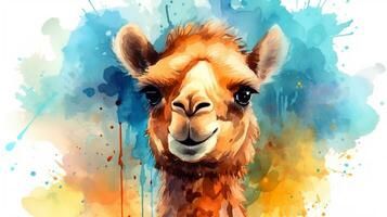 a cute little Camel in watercolor style. Generative AI photo