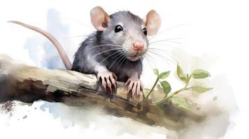 a cute little Cane Rat in watercolor style. Generative AI photo