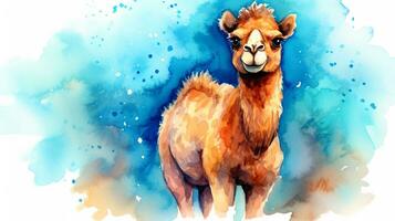 a cute little Camel in watercolor style. Generative AI photo