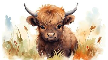 a cute little Buffalo in watercolor style. Generative AI photo