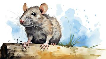 a cute little Cane Rat in watercolor style. Generative AI photo