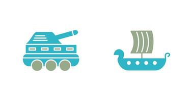 Infantry Tank and Viking Ship Icon vector