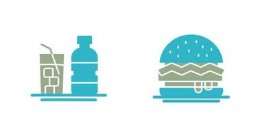 mineral agua y hamburguesa icono vector