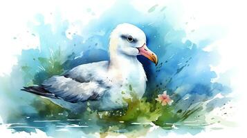 a cute little Albatross in watercolor style. Generative AI photo