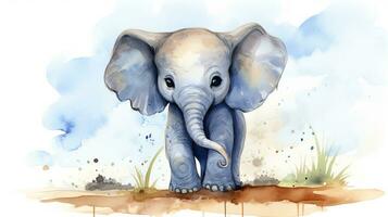 a cute little African Elephant in watercolor style. Generative AI photo