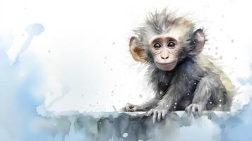 a cute little Baboon in watercolor style. Generative AI photo