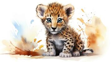 a cute little African Leopard in watercolor style. Generative AI photo