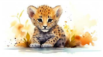 un linda pequeño africano leopardo en acuarela estilo. generativo ai foto