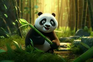 inocente linda panda con bambú naturaleza. generar ai foto