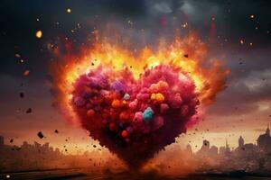 Dramatic Heart explosion. Generate Ai photo