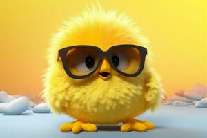 Bright Fluffy yellow chick. Generate Ai photo