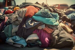 Pile of clothes prepared of volunteers community. Generate ai photo