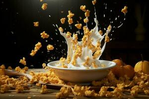 Sweet Corn flakes milk. Generate Ai photo