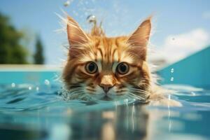Refreshing Cat summer swimming pool party. Generate Ai photo