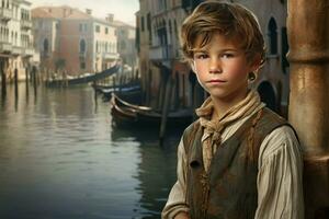 Labyrinthine Child old venice. Generate Ai photo