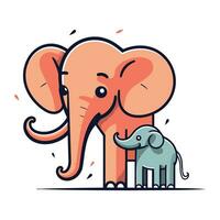 Cute elephant and elephant. Vector illustration in flat cartoon style.