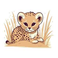 Cheetah sitting in grass. Vector illustration of cheetah