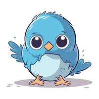 Cute blue bird cartoon character. Vector illustration on white background.
