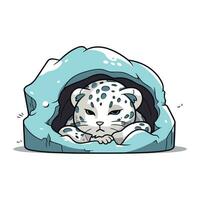 ilustración de un nieve leopardo dormido en un hielo cueva. vector