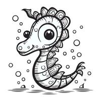 Seahorse. Sea animal. Black and white vector illustration for coloring book.