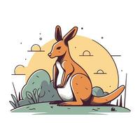Kangaroo sitting on the grass. Vector illustration in cartoon style.