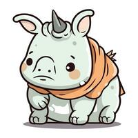 Cute rhinoceros with orange scarf. Vector illustration.